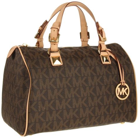 michael kors mk logo grayson satchel brown|Michael Kors grayson large satchel.